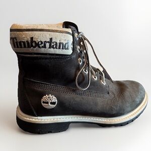 Timberland Roll Top Boots Womens 7W Black Nubuck Leather Lace Up Wide